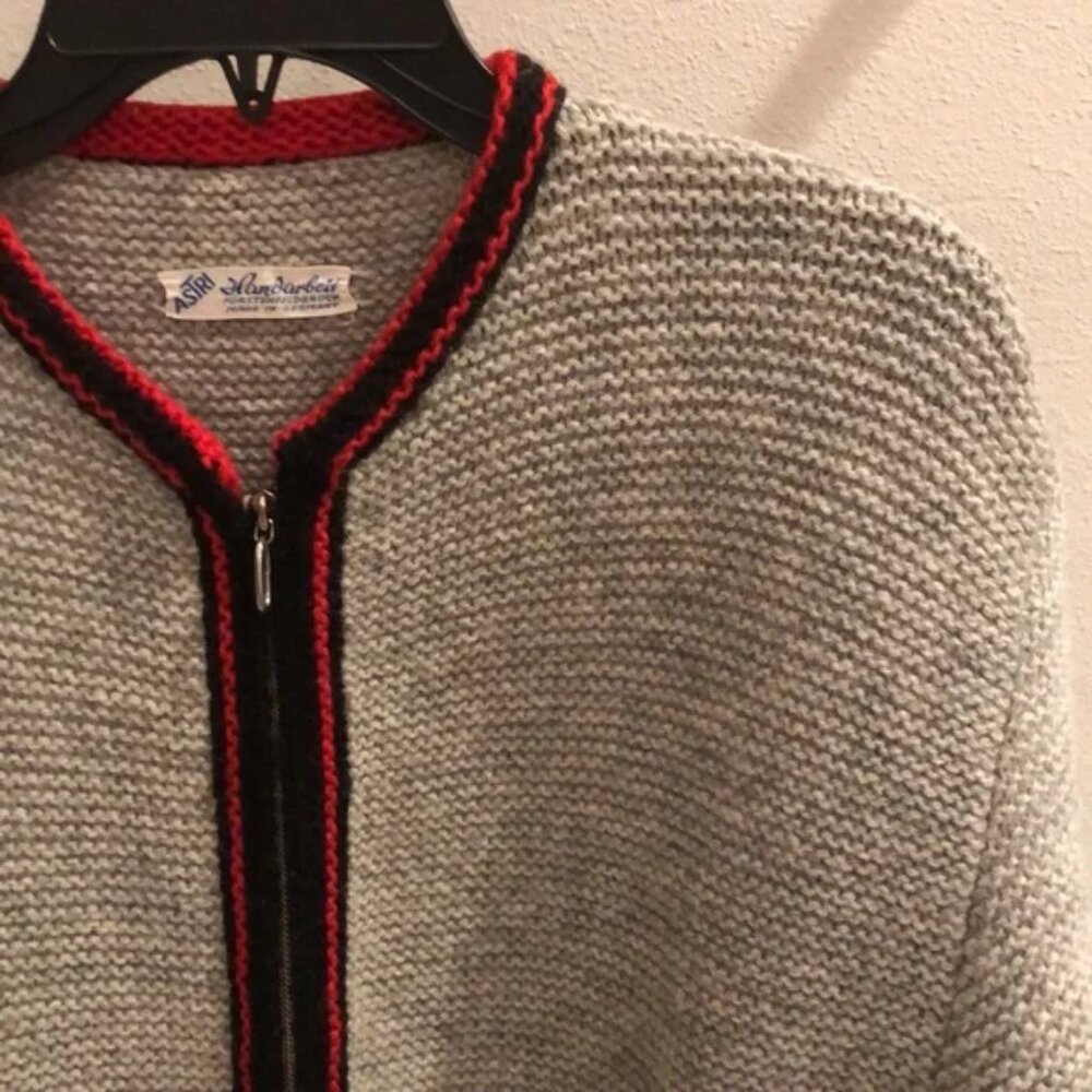 Vintage German wool artisan knit zip up contrast trim sweater cardigan jacket - Picture 4 of 9